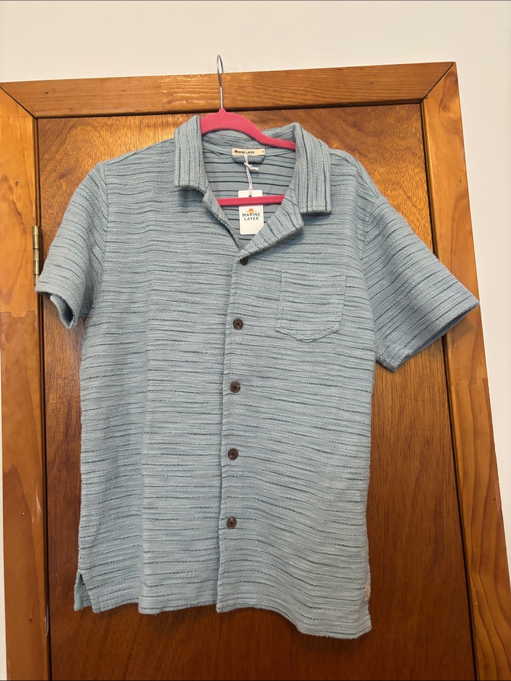 NWT Marine Layer Textured Resort Shirt Short Sleeve Button Down in Sterling Blue